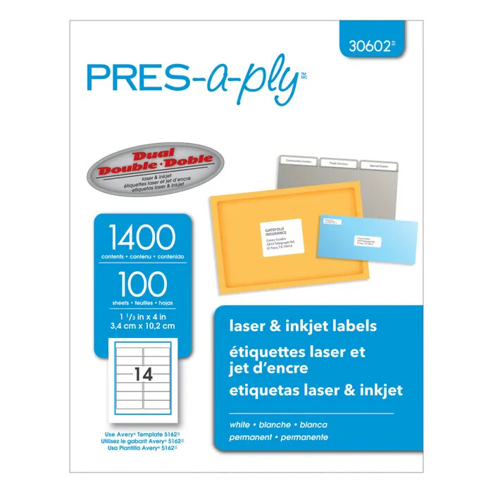 Laser Label 1 1/3x4" Pres-A-Ply 1400/pk