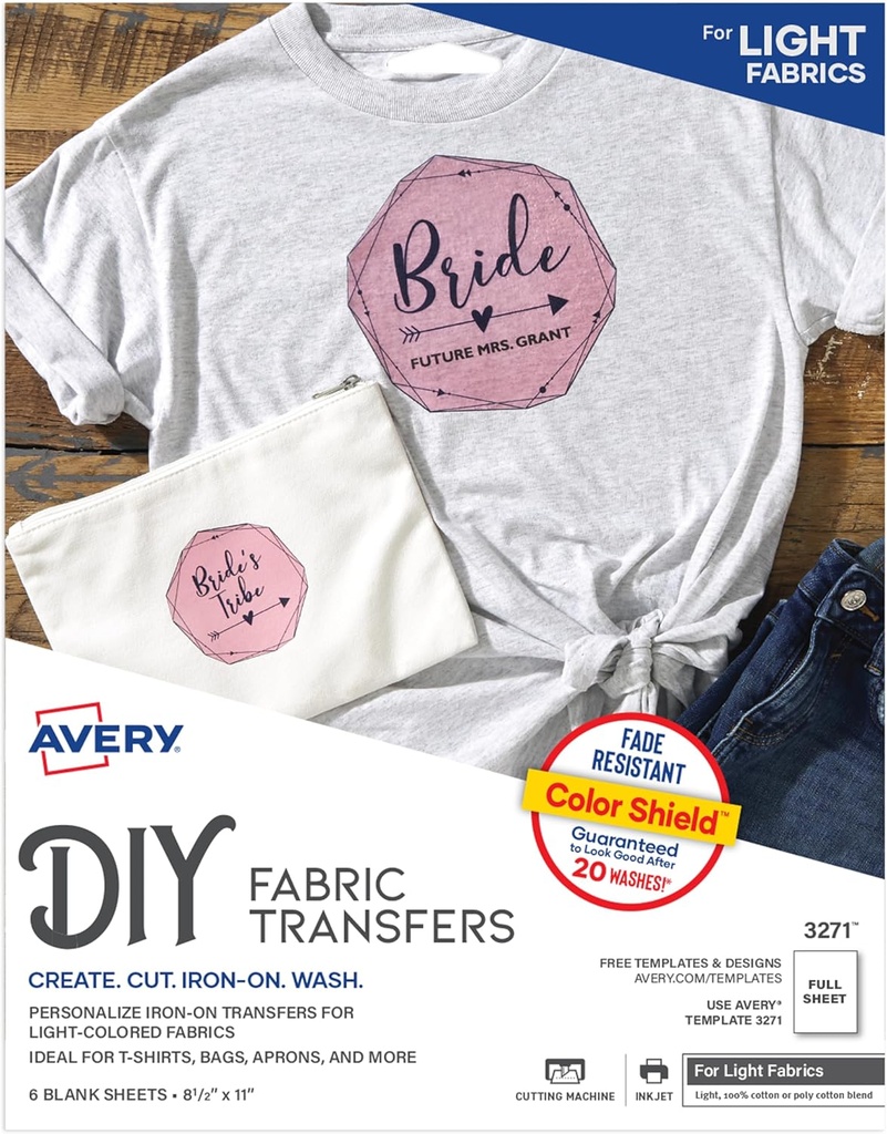 T-Shirt LIGHT Fabric Transfer L/S Inkjet 6pk 