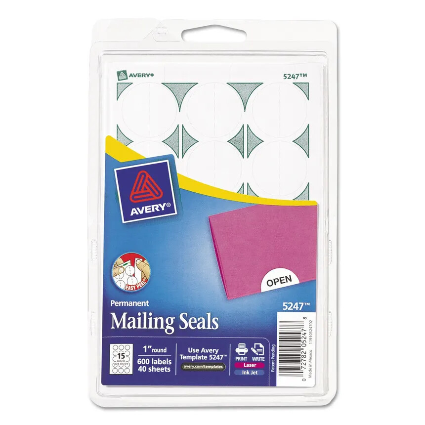 Mailing Seals Round White Inkjet 600pk