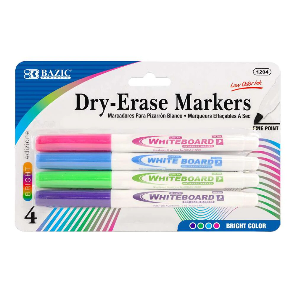 Bazic Dry Erase BRIGHT Fine Tip Marker 4pk - (24/bx)