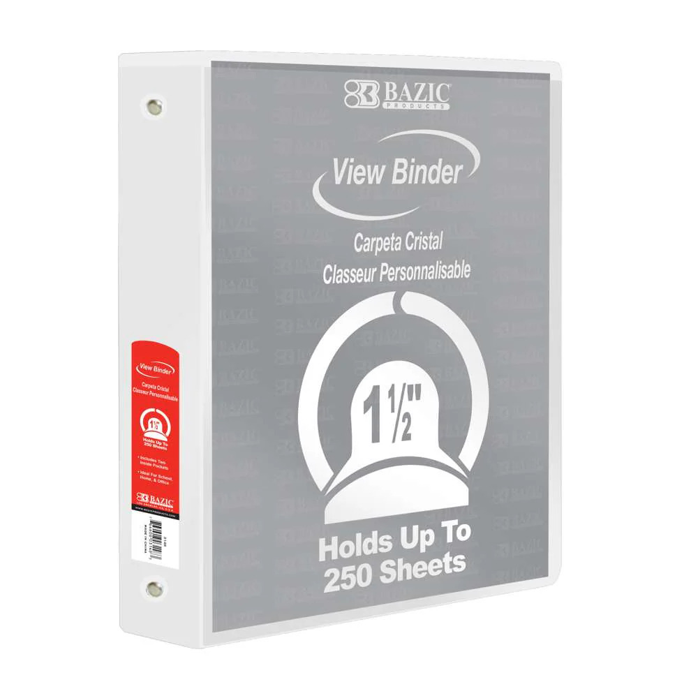 Bazic 3 Ring 1 1/2" WHITE Binder - (12/ctn)