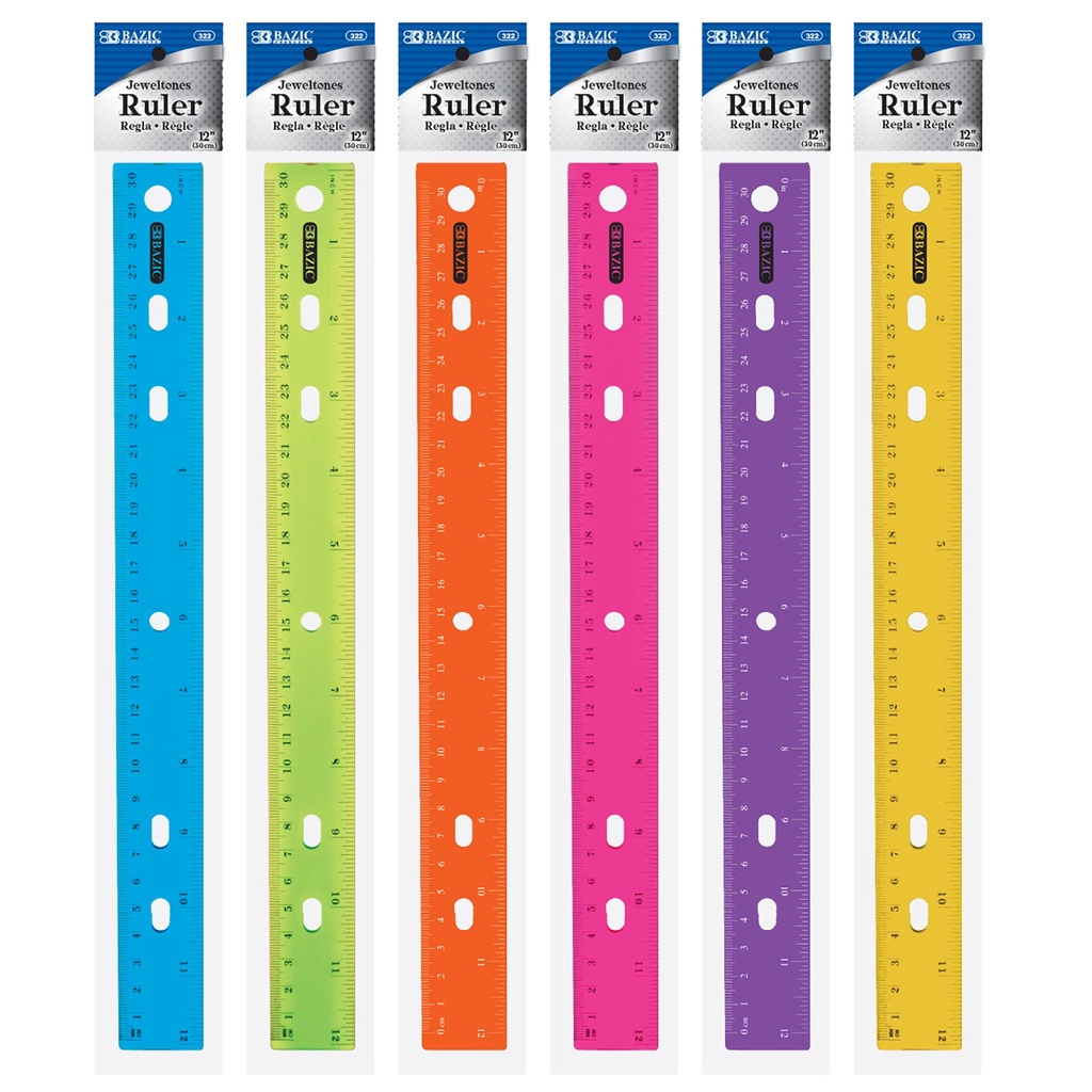 Bazic Jeweltones 12'/30cm Colour Ruler -  (24/bx)