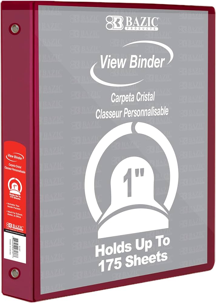BAZIC 3 Ring 1" BURGUNDY #4120 View Binder -  (12/bx)