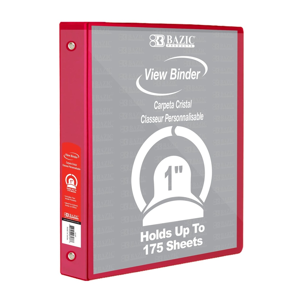 BAZIC 3 Ring 1" RED #4123 View Binder  - (12/bx)