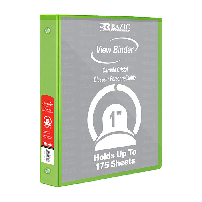 BAZIC 3 Ring 1" LIME GREEN # 4124 View Binder  - (12/bx)