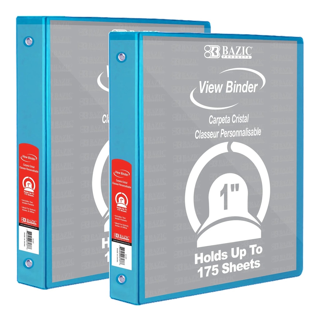 BAZIC 3 Ring 1" CYAN BLUE #4125 View Binder  - (12/bx)