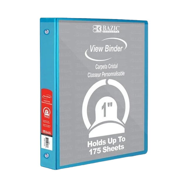 BAZIC 3 Ring 1" CYAN BLUE #4125 View Binder  - (12/bx)
