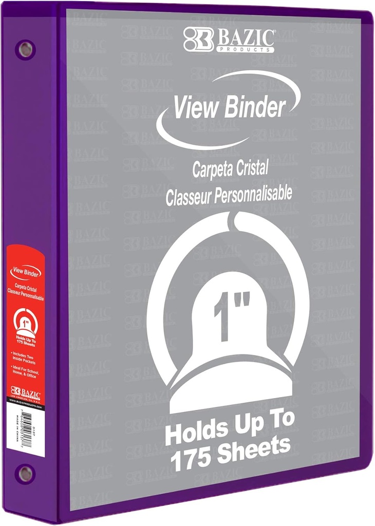 BAZIC 3 Ring 1" PURPLE #4127 View Binder  - (12/ctn)
