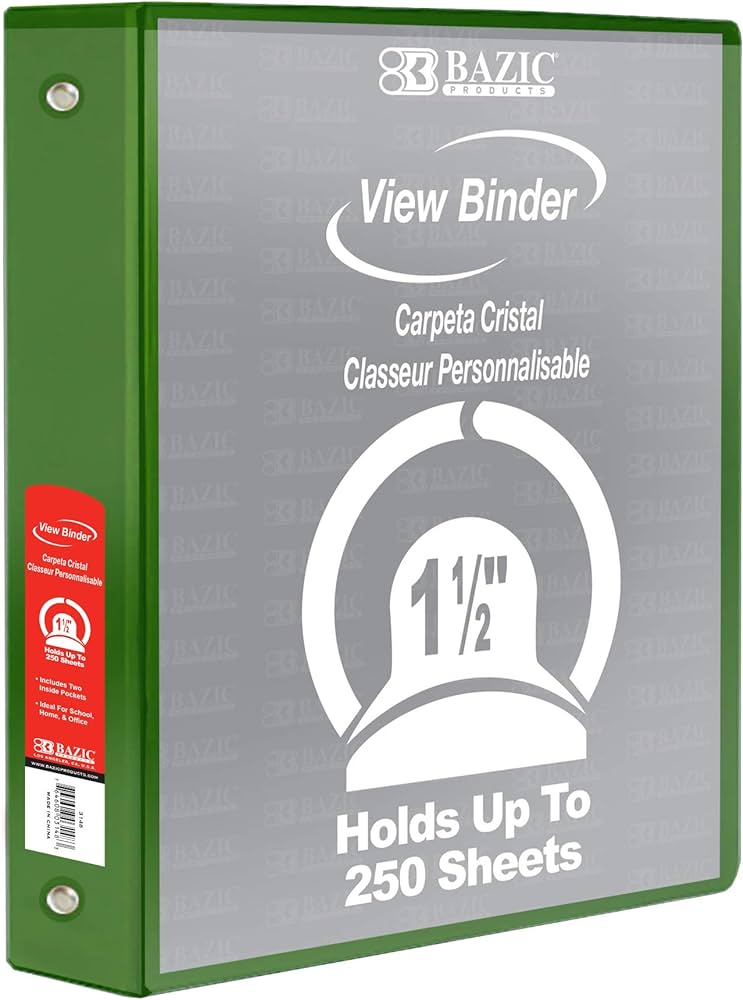 BAZIC 3 Ring 1 1/2" GREEN #4142 View Binder - (12/bx) 