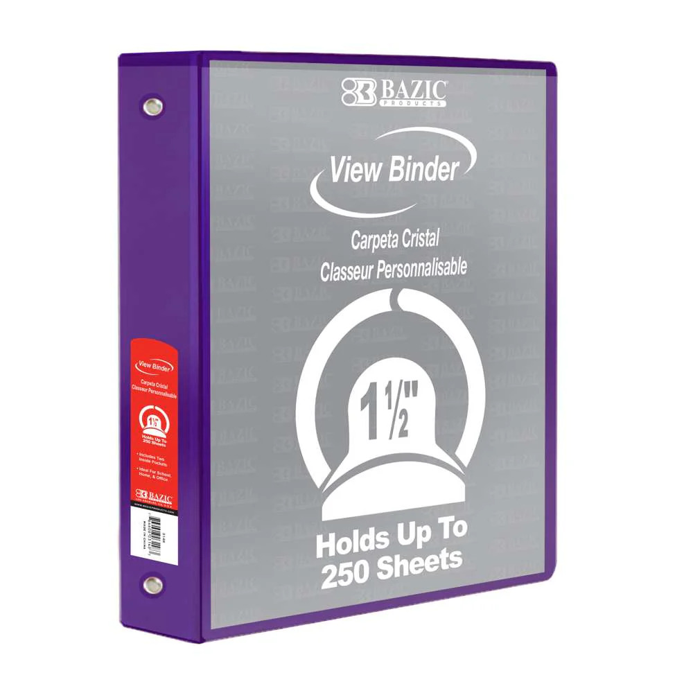 BAZIC 3 Ring 1.5" PURPLE #4147 View Binder - (12/ctn)