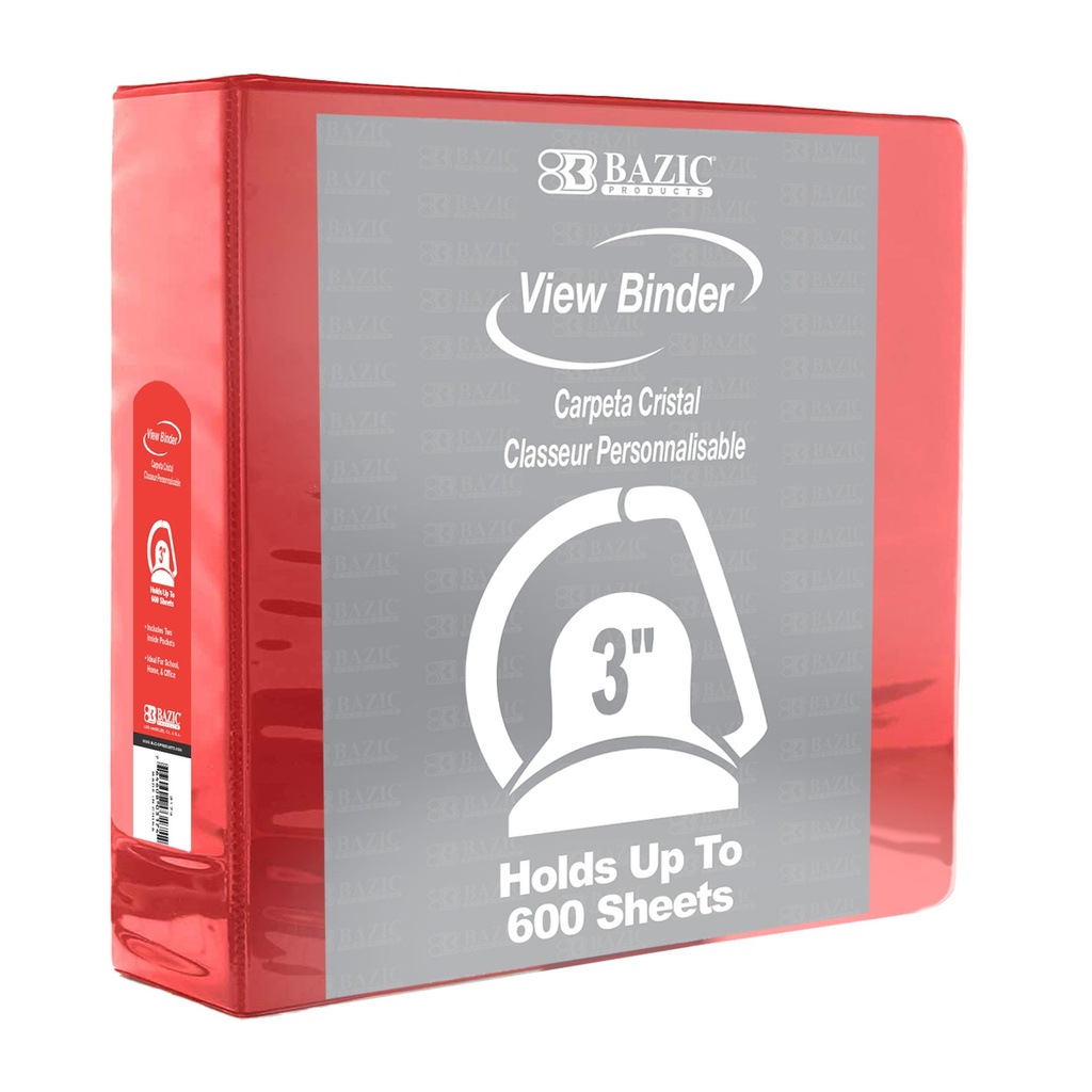 Bazic 3 Slant D-Ring 3" RED View Binder