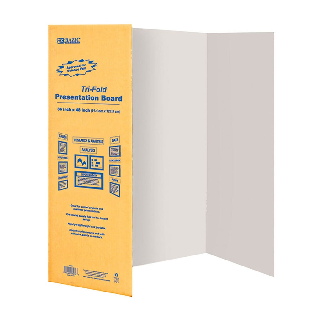 Bazic Tri-Fold WHITE 36x48" Display Board