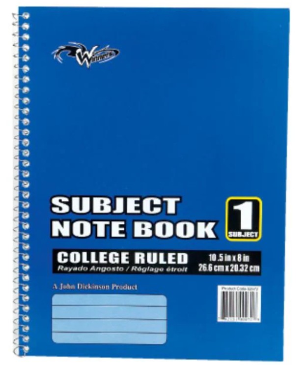 Winners 1 Subj. Note Books Asst - (6/pk - 96/bx)