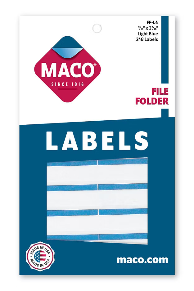 Maco File Folder FF-L4 LT BLUE Labels 248s - (18/bx)