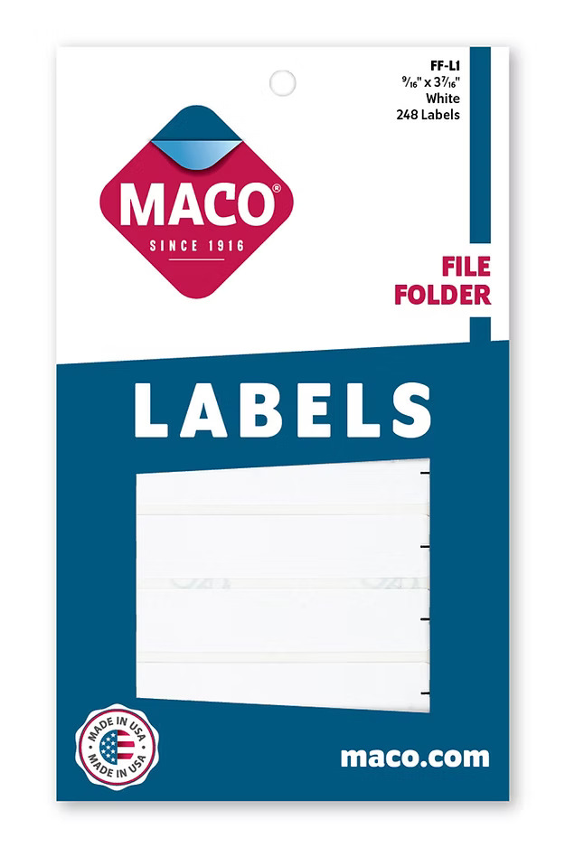 Maco File Folder FF-L1 WHITE Labels 248s - (18/bx)