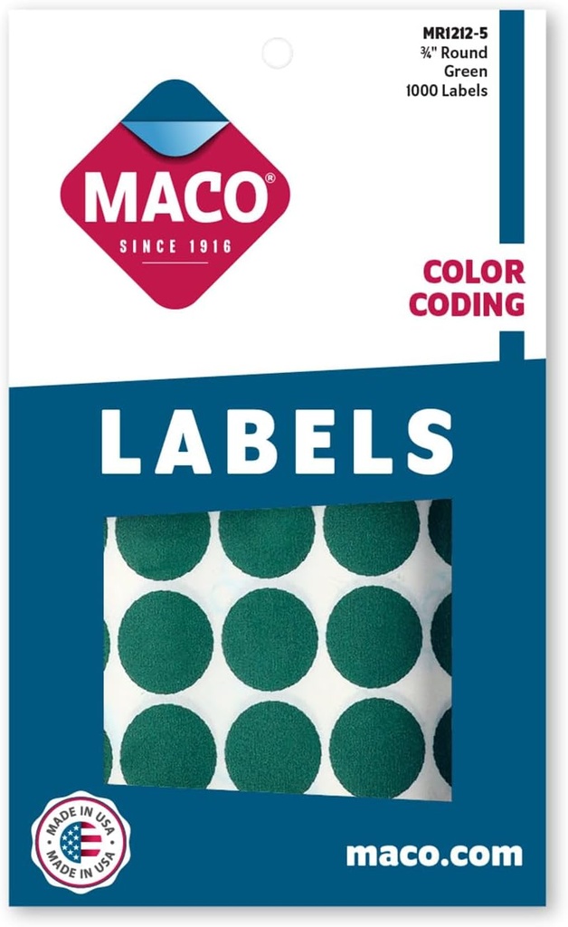 Maco Round Labels GREEN 3/4" 1000s - (18/ctn)