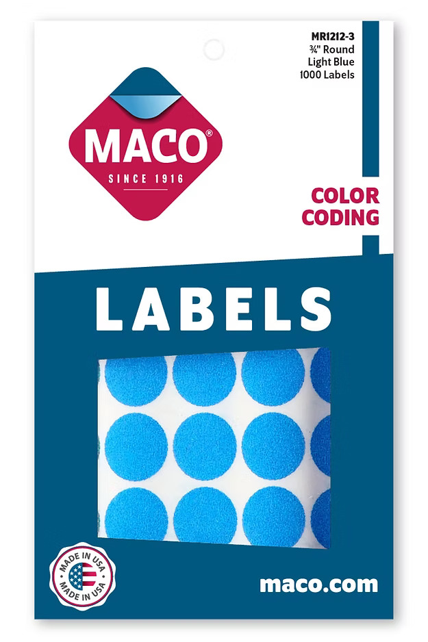 Maco Round Labels LIGHT BLUE 3/4" 1000s - (18/bx)