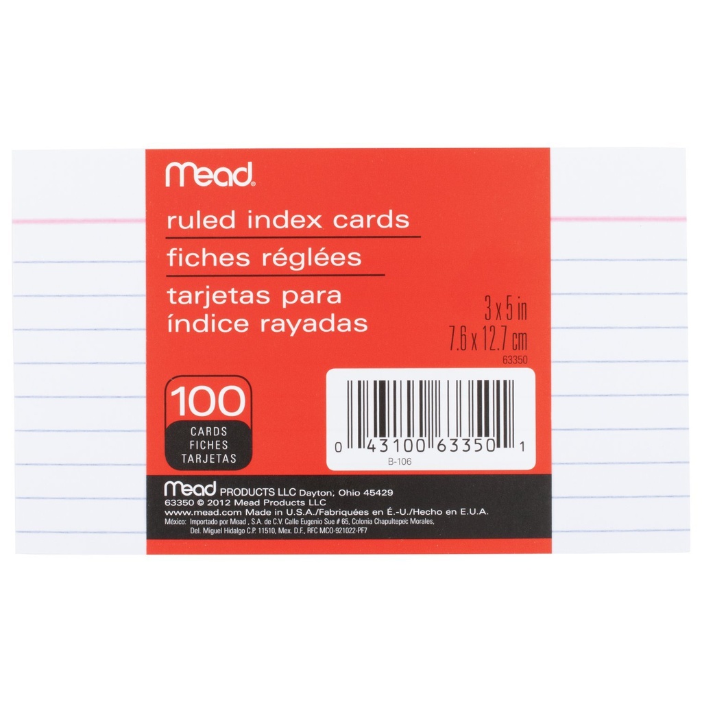 Mead Index Cards 3x5 #63350 Ruled 