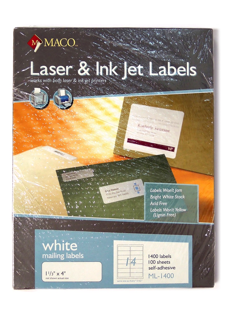 Maco Laser Labels 1-1/3 x 4" White 