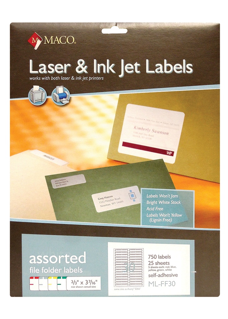 LASER/INK JET F/Folder Label Cols L/S 750pk