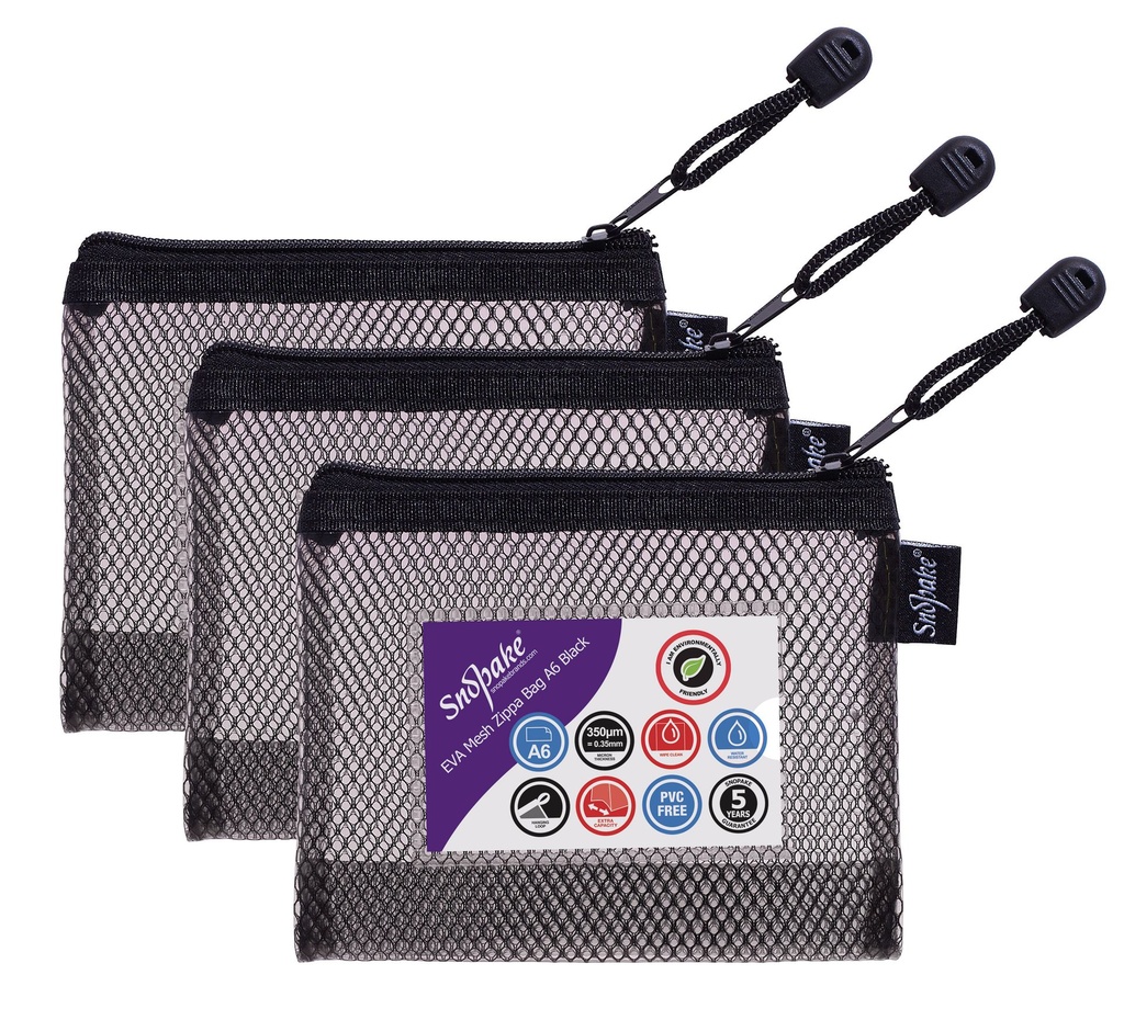 EVA Zippa Bag A6 Black HC w/Black Mesh - (3/pk)