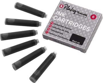 Platignum BLACK Fountain Pen Cart. 6pk