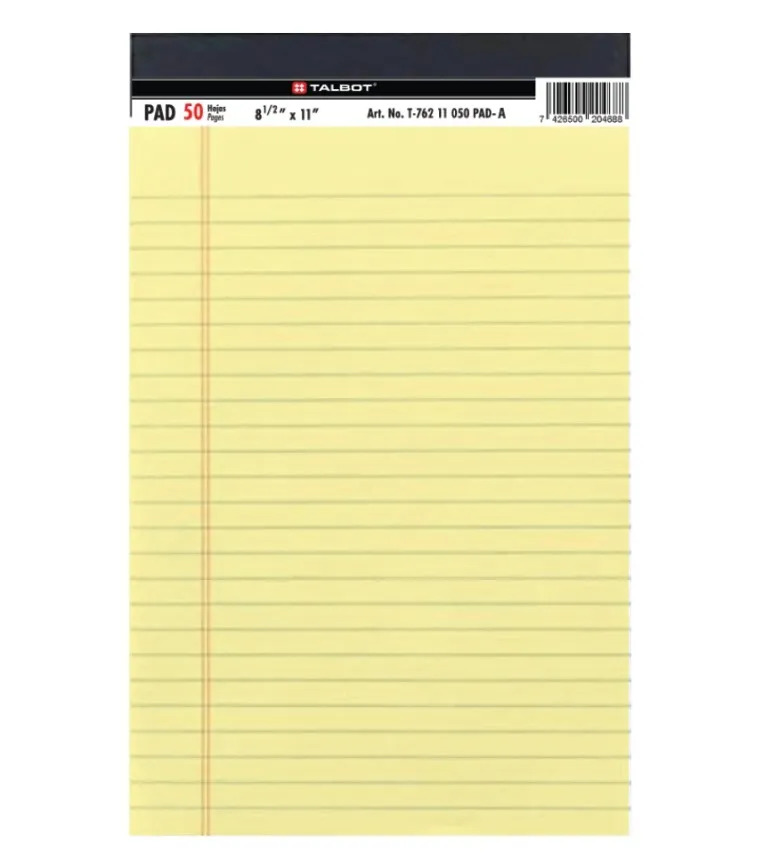 Writing L/S YELLOW Pad - Talbot