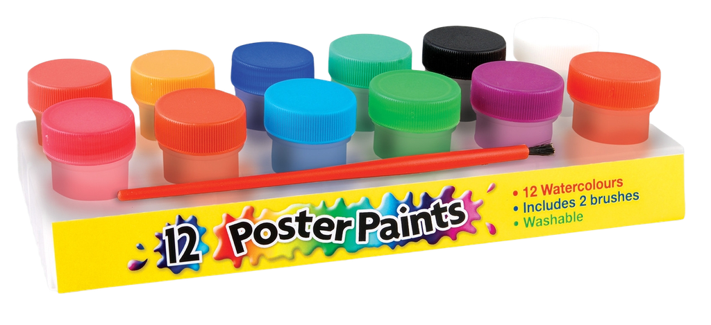 Poster Tub Paints with 2 Brushes 12 Pots