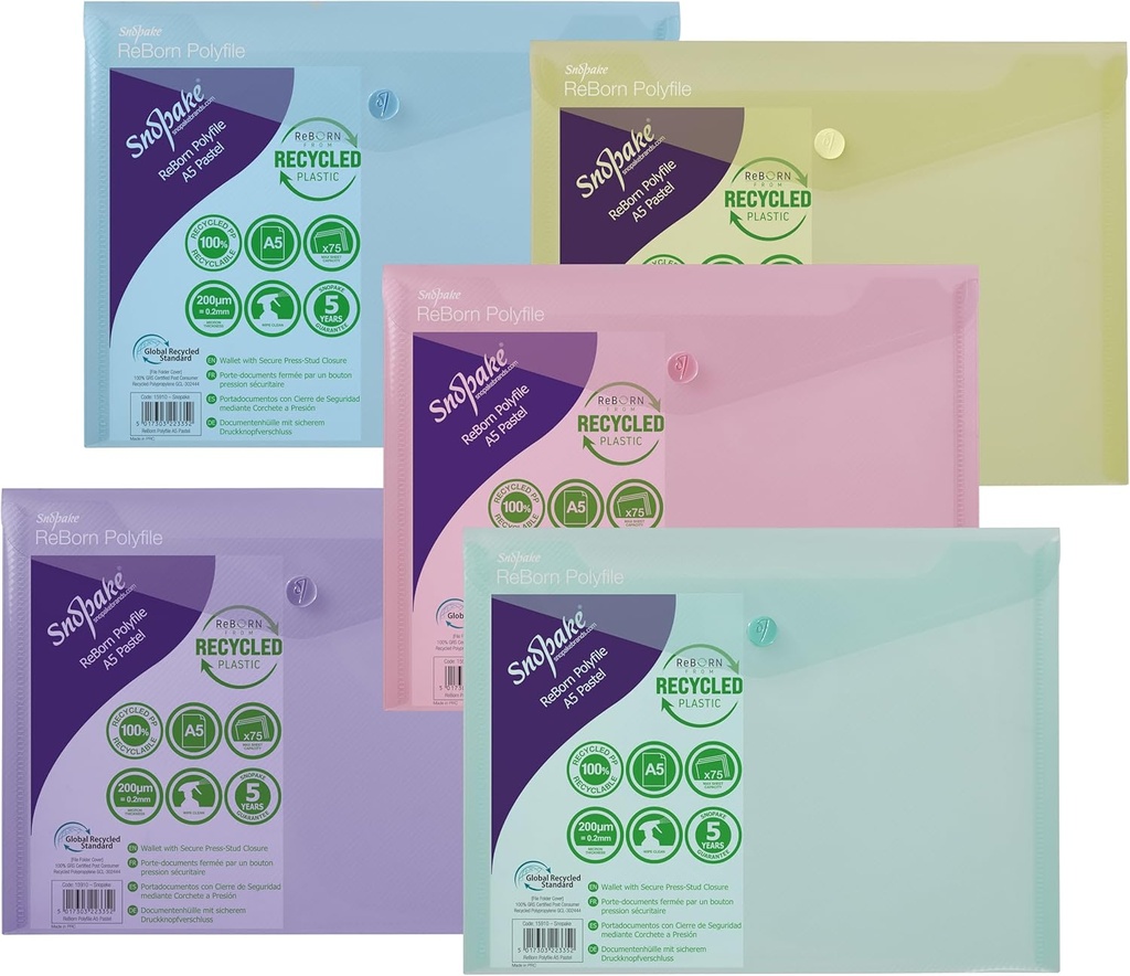 Snopake GRS Reborn Polyfile A5 Pastel Asst. (Sold Sing) - (5/pk)