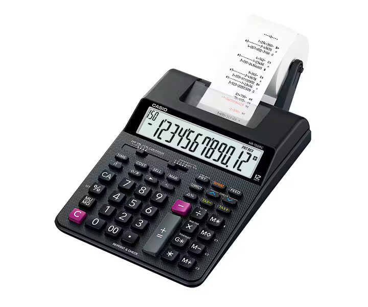 Casio Printing 2 Col 12 Digit w/Adapter #HR-100RC Black Calc.