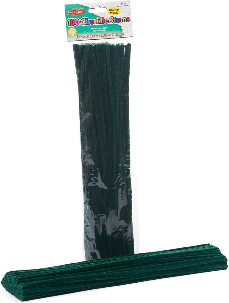 Chenille Stems #65425 4mm/12" GREEN  100pk