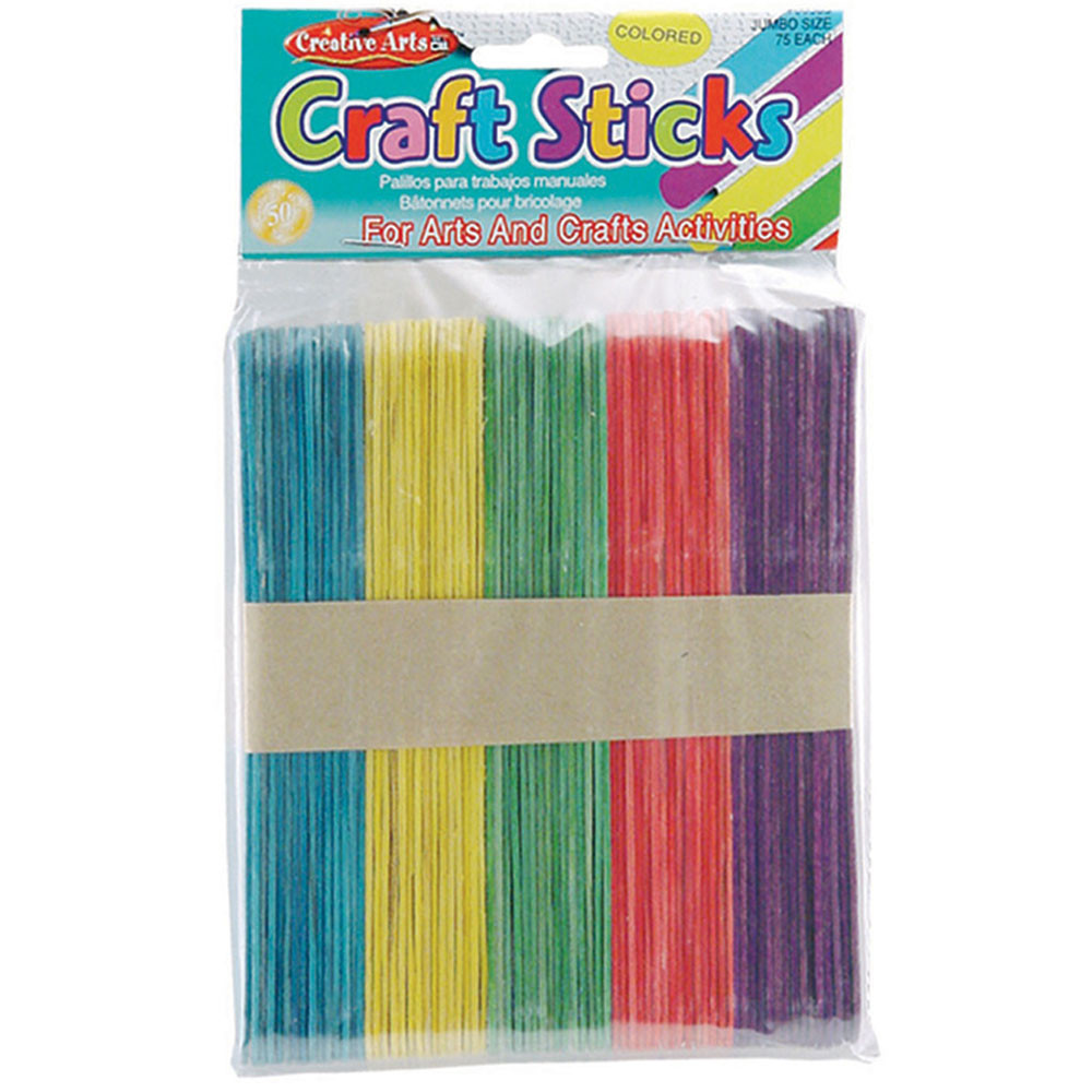 Craft Sticks #66585 JUMBO COLOURED 6x3/4"  75pk