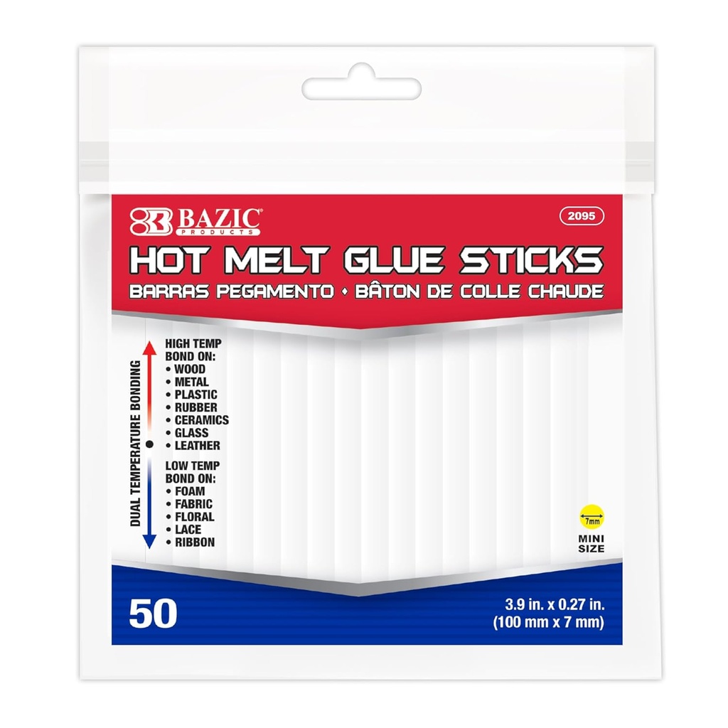 Bazic Glue Gun #2095 MINI Sticks 3.9x0.27" 50pk