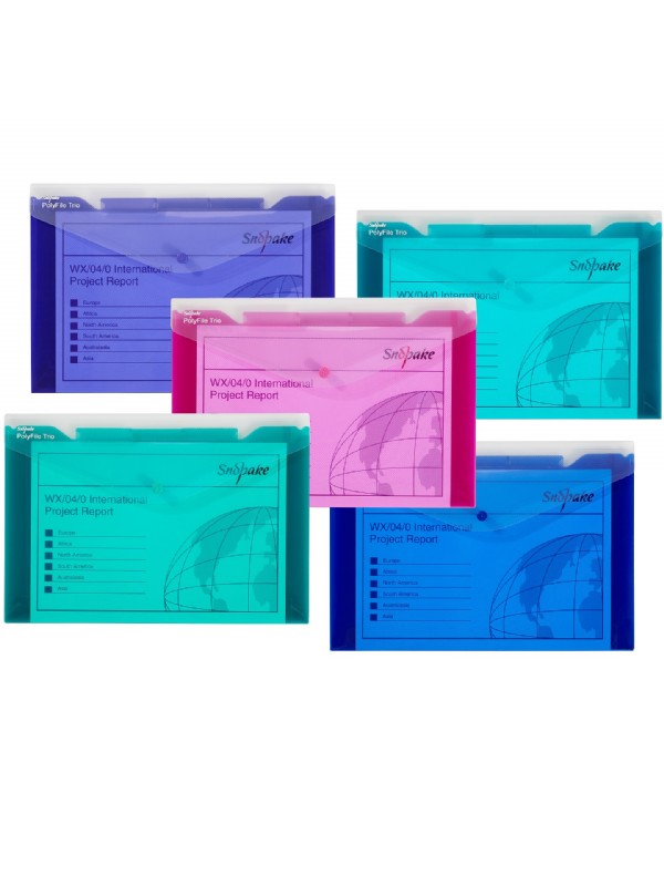 Snopake Polyfile TRIO Popper Wallet F/S Electra Cols Asst (Singular)- (5/pk)