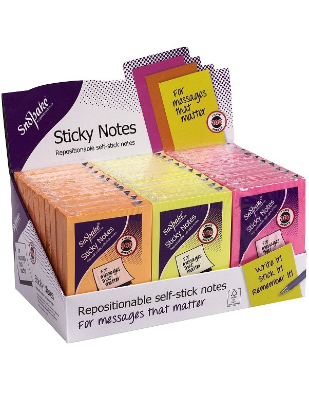 Snopake Sticky Notes 3x2" NEON - (30/bx)