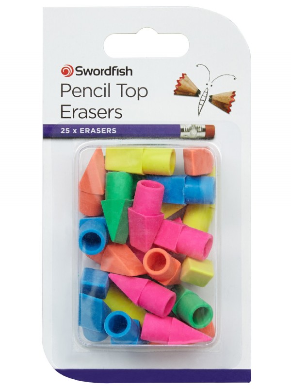 Swordfish Pencil Top Erasers - Sold As 25 Blister pk