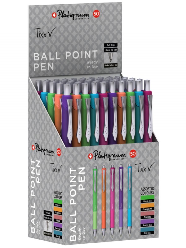 Platignum Tixx Retr. BP Pen Asst Cols SOLD SING - (50 Display Box)
