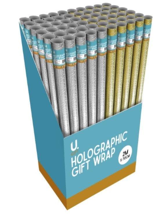 Gift Wrap Roll Holographic GOLD & SILVER #P2669 2M x 70cm - (60/ctn)