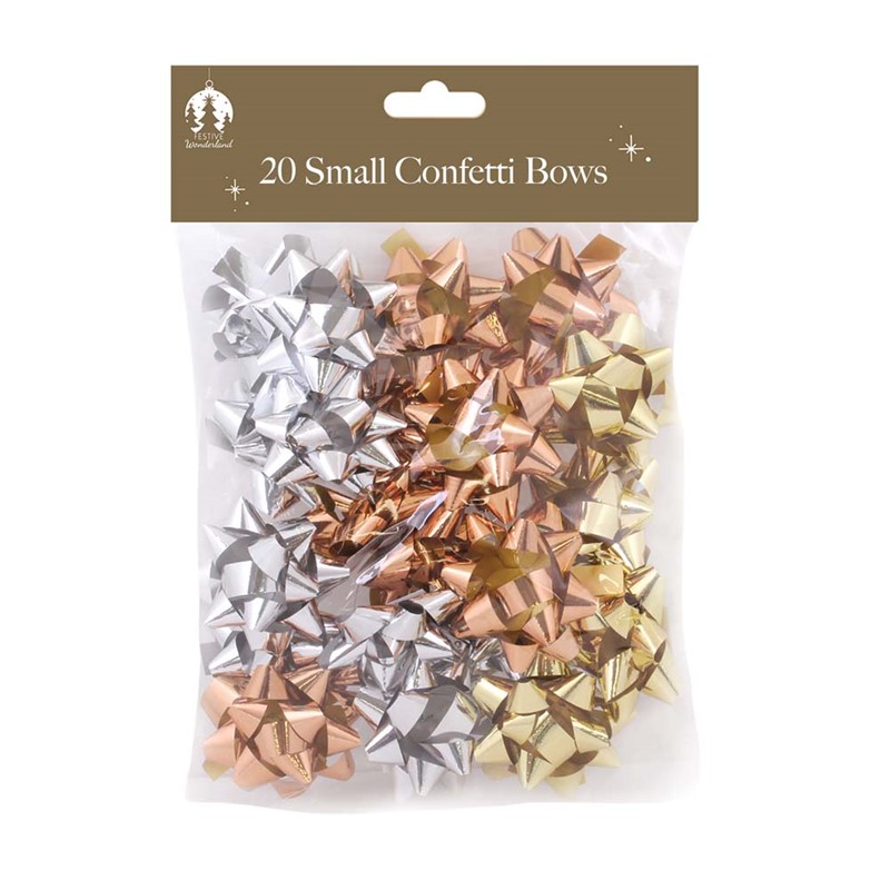 XMAS Gift Bows SMALL Confetti (Gold & Silver) per 20pc pack