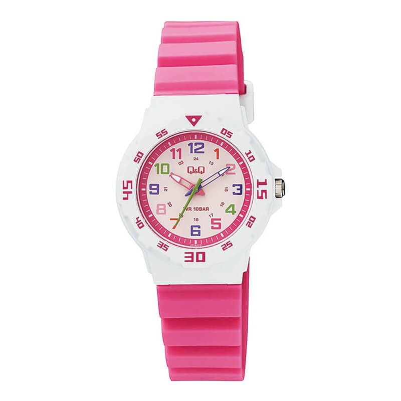 Q&Q #VR19J012Y White with Pink Strap Kids Watch