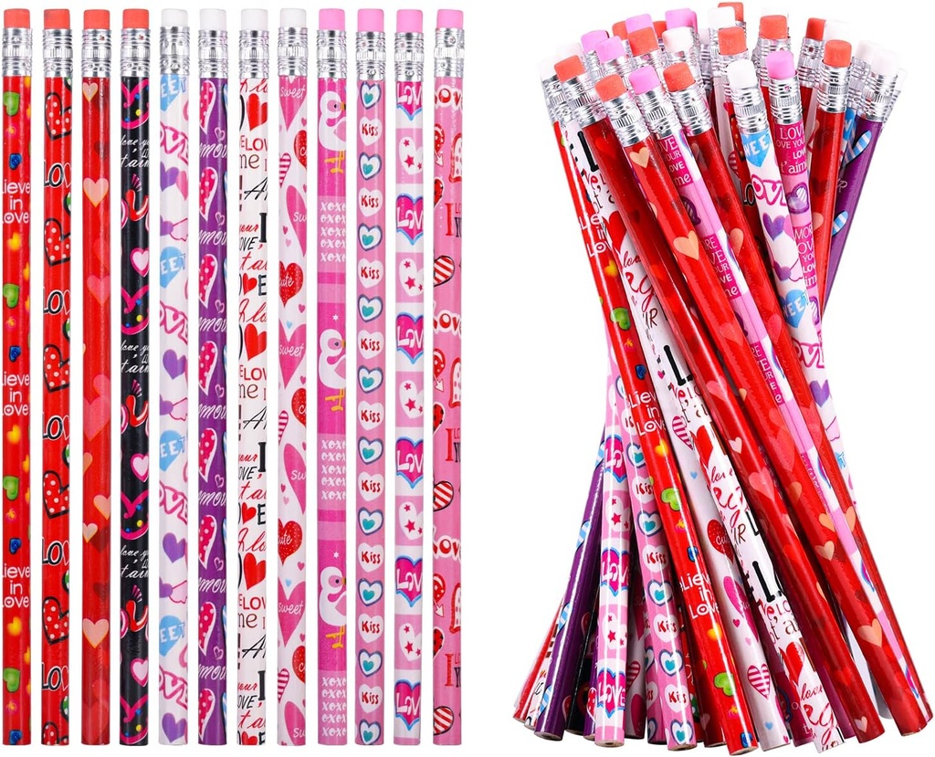 Valentine HB Pencils w/Eraser (Heart Asst.) #17740687/500744 Singular - (12/pk-48/bag)
