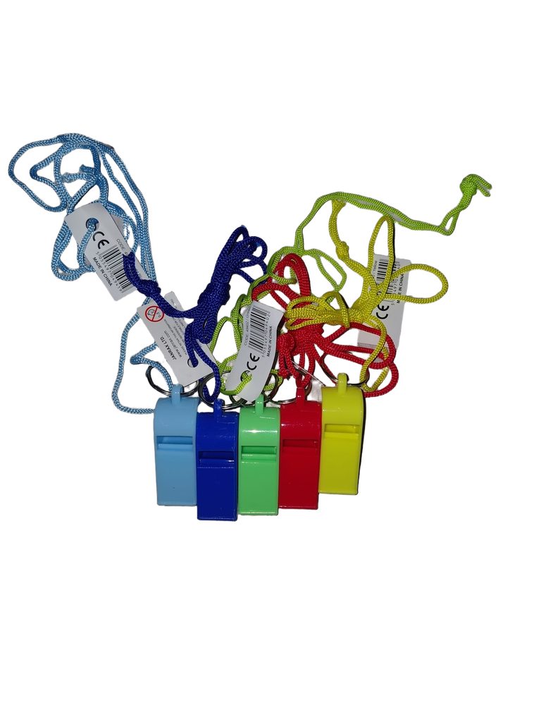 Whistles (Plastic) w/String Blue/Red/Yellow/Green/Purple