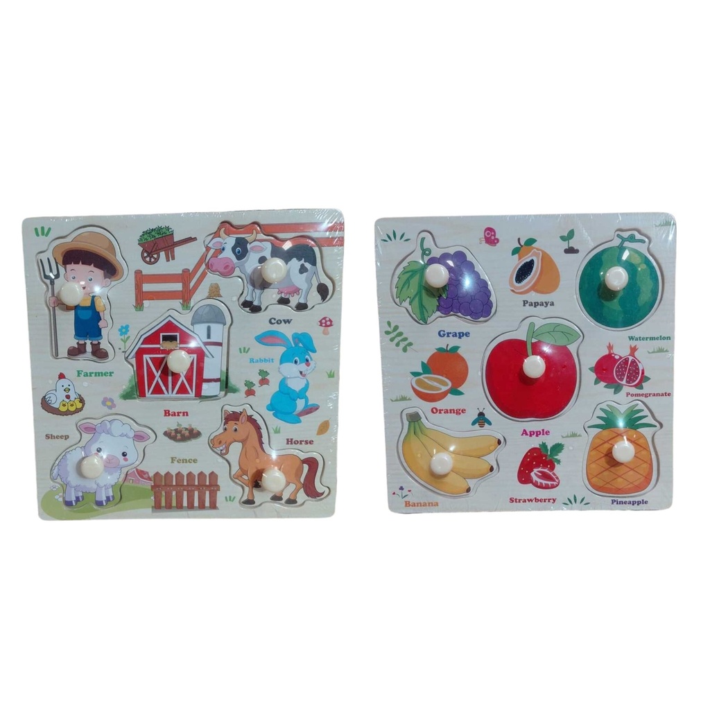 Puzzle Wooden Tray 5pc 17x17cm w/Knobs Asst Designs