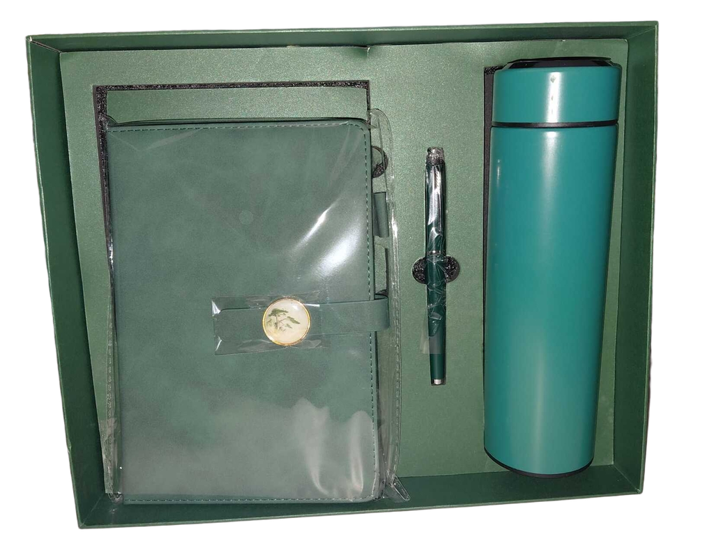 Stationery 3pc Gift Set #5226 (Notebook/Flask/Ballpen) Green/Black