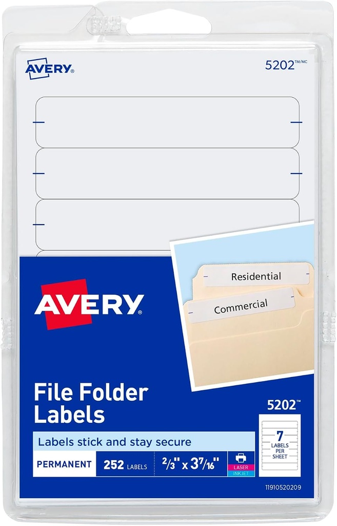 Avery File Folder Labels #5202 WHITE 252pk