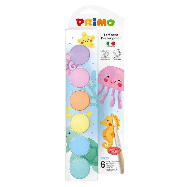 Primo Tempera PASTEL #2534BRP6EP Poster Paint Pots 25ml