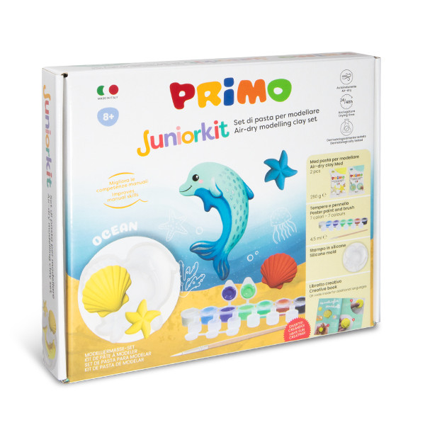 Primo Air-Dry Clay Junior Kit #0115SETMOD250OCEAN (w/Blocks/Mold/Paint/Brush/Book)