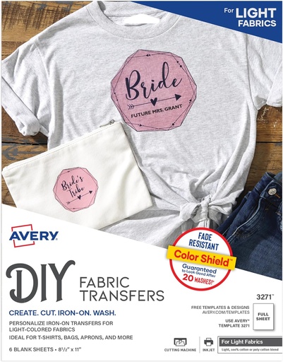 [AV3271] T-Shirt LIGHT Fabric Transfer L/S Inkjet 6pk 