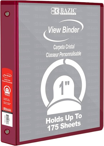 [BZ4120] BAZIC 3 Ring 1" BURGUNDY #4120 View Binder -  (12/bx)