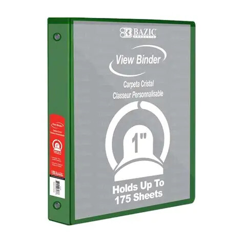 [BZ4122] BAZIC 3 Ring 1" GREEN #4122 View Binder - (12/bx)